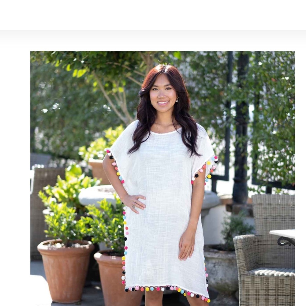 White Pom-Pom Trim Swim Coverup